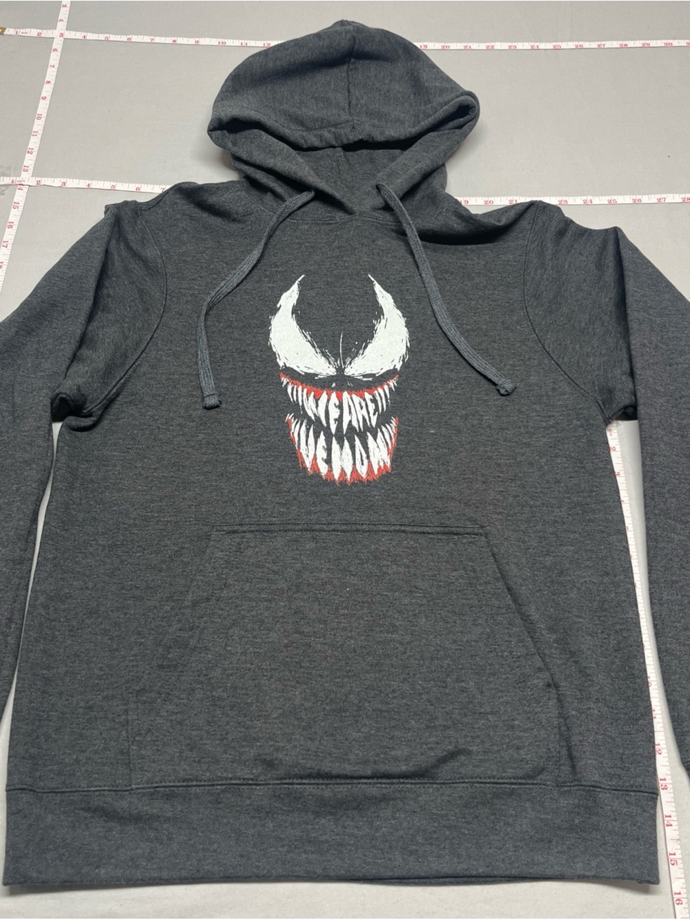 Port & Company, Marvel,Charcoal Pullover Hoodie with White and Red Graphic. 1072